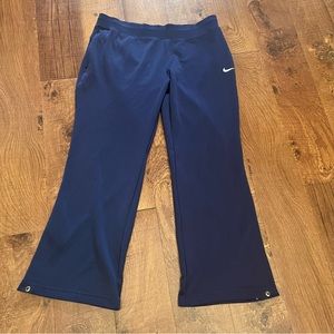 Nike FitDry Women  athletic pants Sz large navy blue white drawstring pockets